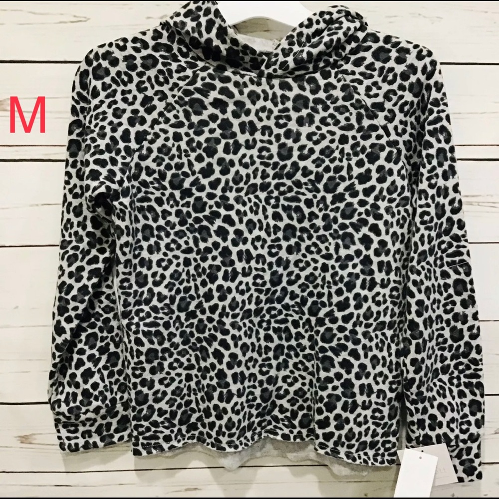 Harper & Elliott Girls Fleece Cheetah Print Sweatshirt Hoodie Charcoal Gray Med